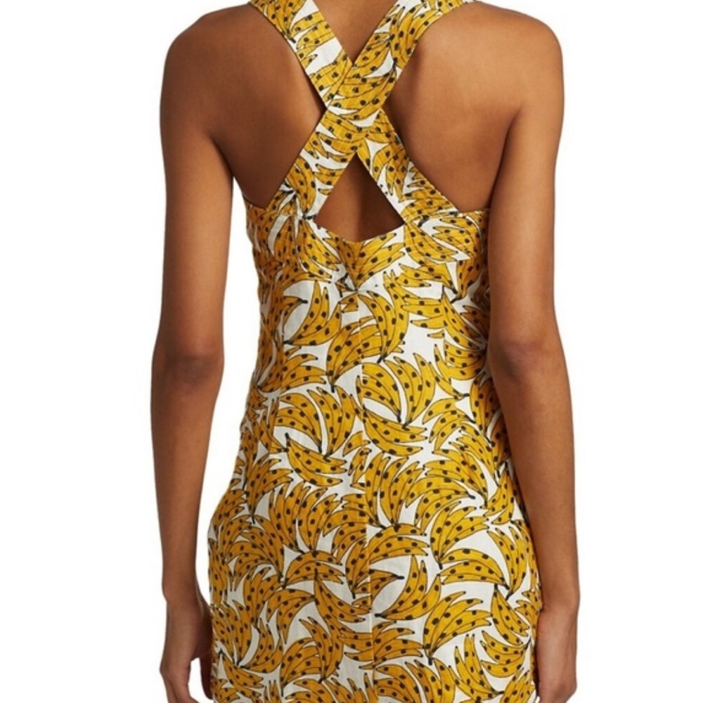 FARM Rio Yellow and White Banana Print 100% Linen Mini Dress - Picture 3 of 8
